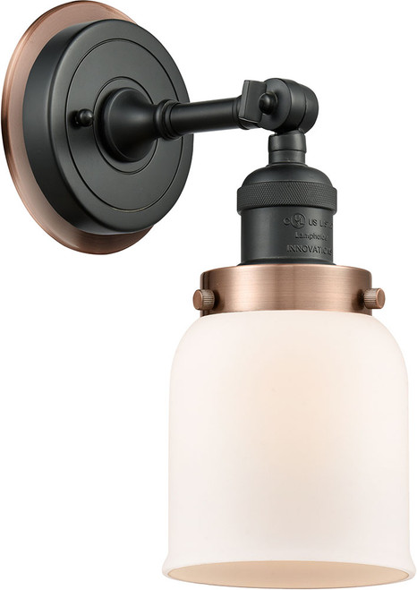 Innovations 203BK-BPAC-HRAC-G51 Franklin Restoration Bell Matte Black Matte White Cased Small Bell Lamp Sconce