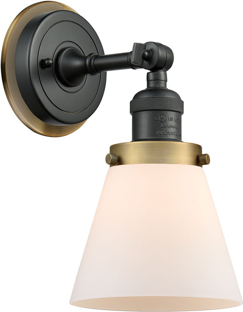 Innovations 203BK-BPBB-HRBB-G61 Franklin Restoration Cone Matte Black Matte White Cased Small Cone Wall Light Sconce