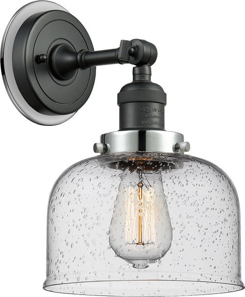Innovations 203BK-BPPC-HRPC-G74 Franklin Restoration Bell Matte Black Seedy Large Bell Light Sconce