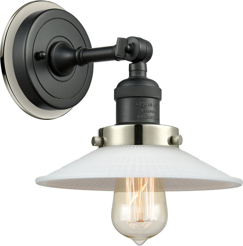 Innovations 203BK-BPPN-HRPN-G1 Franklin Restoration Halophane Matte Black White Halophane Wall Sconce Lighting