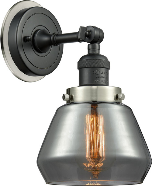Innovations 203BK-BPSN-HRSN-G173 Franklin Restoration Fulton Matte Black Plated Smoke Fulton Wall Light Sconce
