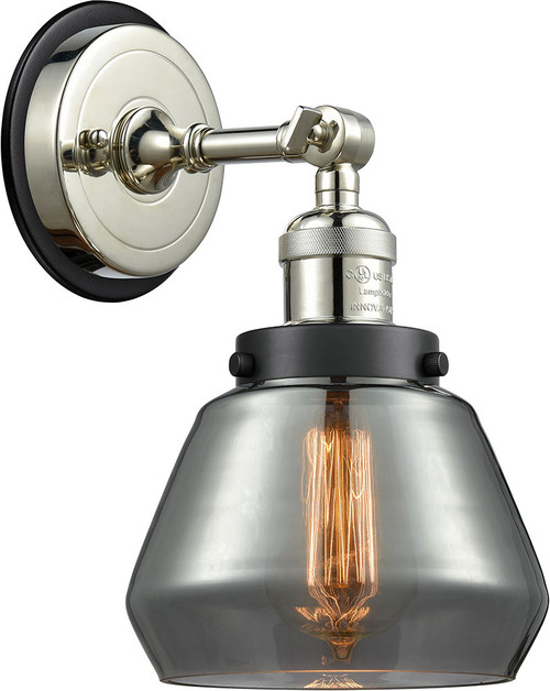 Innovations 203PN-BPBK-HRBK-G173 Franklin Restoration Fulton Polished Nickel Plated Smoke Fulton Light Sconce