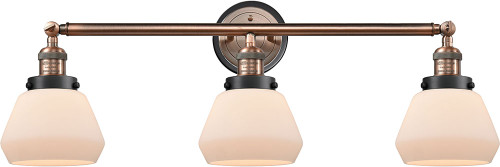 Innovations 205AC-BPBK-HRBK-G171 Franklin Restoration Fulton Antique Copper Matte White Cased Fulton 3-Light Lighting For Bathroom