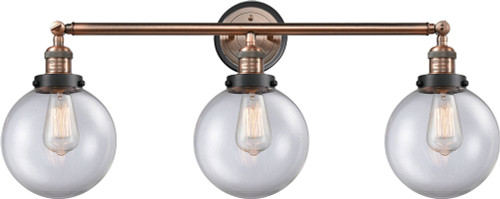 Innovations 205AC-BPBK-HRBK-G202-8 Franklin Restoration Beacon Antique Copper Clear Beacon 3-Light Lighting For Bathroom