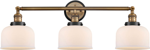 Innovations 205BB-BPBK-HRBK-G71 Franklin Restoration Bell Brushed Brass Matte White Cased Large Bell 3-Light Bath Light Fixture