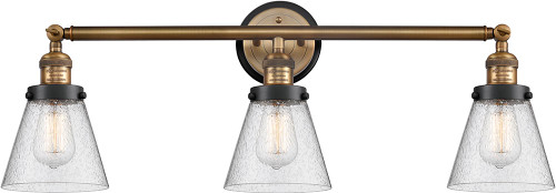 Innovations 205BB-BPBK-HRBK-G64 Franklin Restoration Cone Brushed Brass Seedy Small Cone 3-Light Bathroom Vanity Lighting