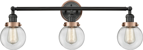 Innovations 205BK-BPAC-HRAC-G202-6 Franklin Restoration Beacon Matte Black Clear Beacon 3-Light Bathroom Light Fixture