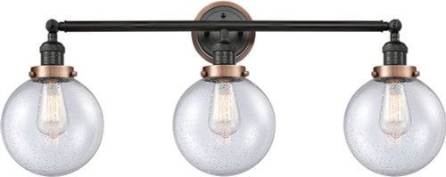 Innovations 205BK-BPAC-HRAC-G204-8 Franklin Restoration Beacon Matte Black Seedy Beacon 3-Light Bath Sconce