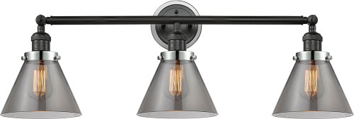 Innovations 205BK-BPPC-HRPC-G43 Franklin Restoration Cone Matte Black Plated Smoke Large Cone 3-Light Lighting For Bathroom