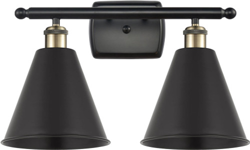 Innovations 516-2W-BAB-MBC-8-BK Ballston Cone Black Antique Brass LED 2-Light Bathroom Light Sconce