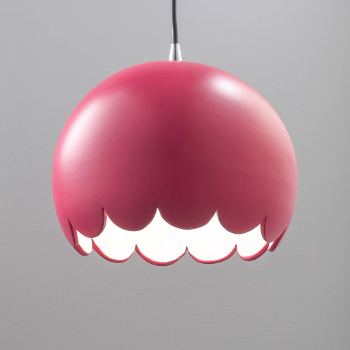 Justice Design CER-6470-CRSE Radiance Scallop Contemporary Cerise LED Mini Ceramic Lighting Pendant