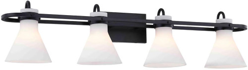 Justice Design FSN-8154-OPAL-MBLK Fusion Ludlow Contemporary Matte Black 4-Light Bathroom Sconce
