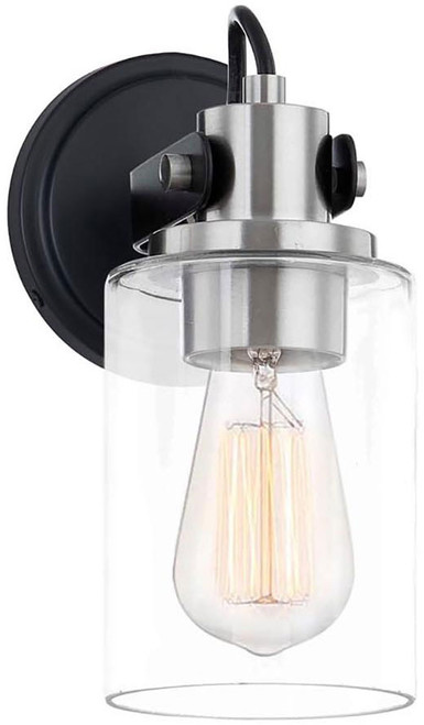 Justice Design FSN-8191-CLER-MBNK Fusion Brooklyn Modern Matte Black w/ Brushed Nickel Accents Lamp Sconce