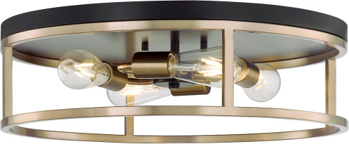 Justice Design NSH-4487-MBBR Knox Contemporary Matte Black Canopy w/ Brass Frame 20" Flush Mount Light Fixture