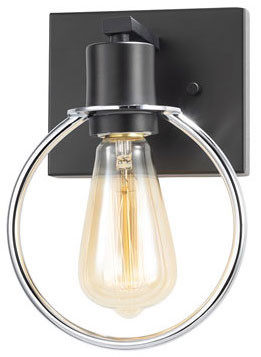 Justice Design NSH-8901-CRMB No Shade Material Volta Modern Matte Black w/ Chrome Ring LED Wall Lighting Fixture