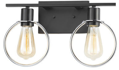 Justice Design NSH-8902-CRMB No Shade Material Volta Contemporary Matte Black w/ Chrome Ring LED 2-Light Bath Lighting Fixture