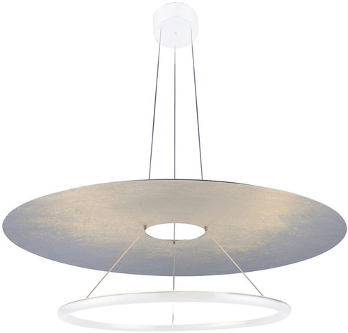 Justice Design NSH-4432-WTSL Helio Modern Matte White Metal & Silver Leaf Reflector LED Drop Ceiling Light Fixture