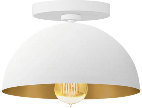 Justice Design NSH-9849-MTGD Elias Modern Matte White with Champagne Gold interior Ceiling Light Fixture