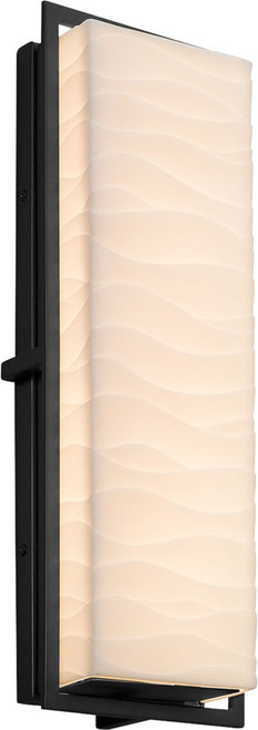 Justice Design PNA-7564W-WAVE-MBLK Porcelina Avalon Modern Matte Black LED Exterior Large Wall Sconce Lighting