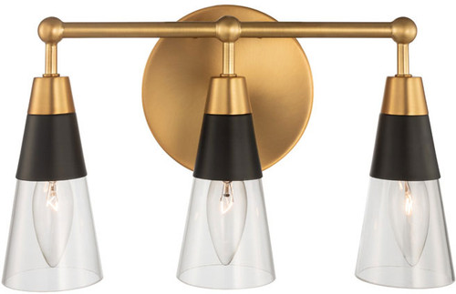 Kalco 513133BNB Ponti Matte Black with New Brass 3-Light Lighting For Bathroom