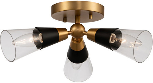 Kalco 513141BNB Ponti Matte Black with New Brass Flush Mount Lighting