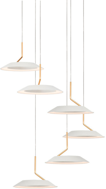 Koncept RYP-C6-SW-MWG Royyo Contemporary Matte White With Gold LED Multi Hanging Pendant Light