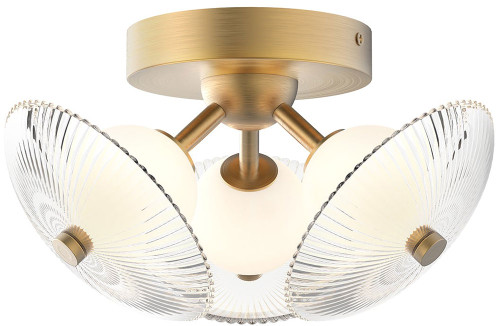 Alora Mood FM417604BGCR Hera Modern Brushed Gold / Clear Ribbed Glass LED Overhead Lighting