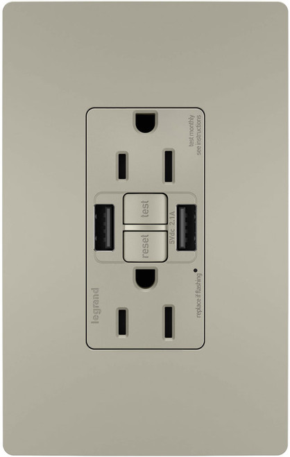Legrand Radiant 1597TRUSBAANIC4 Modern Nickel Tamper-Resistant 15A Duplex Self-Test GFCI USB Type A/A Receptacles with SafeLock Protection