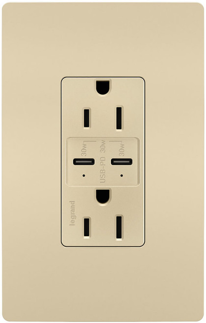 Legrand Radiant R26USBPDGRY Modern Gray 15A Tamper Resistant Ultra Fast PLUS Power Delivery USB Type C/C Outlet