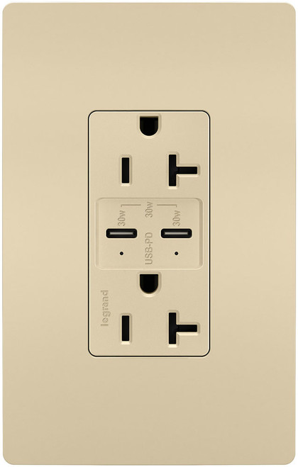 Legrand Radiant TR20USBPDI Modern Ivory 20A Tamper Resistant Ultra Fast PLUS Power Delivery USB Type C/C Outlet