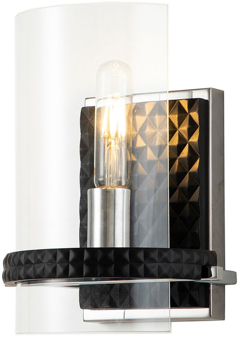Lucas McKearn BB91598-1 Mazant Contemporary Matte Black / Polished Chrome Sconce Lighting