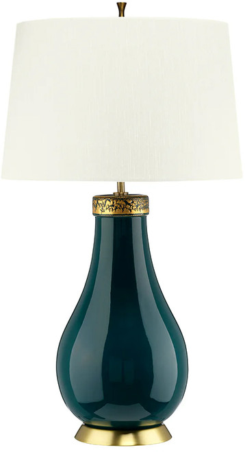 Lucas McKearn QN-HAVERING-TLIV Havering Modern Azure Turquoise Ceramic and Aged Brass Table Lamp