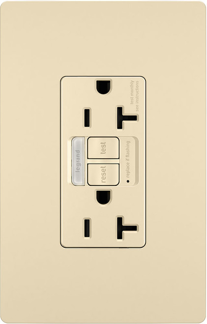 Legrand Radiant 2097NTLTRI Modern Ivory LED Combination Tamper-Resistant 20A Self-Test Night Light / GFCI Outlet