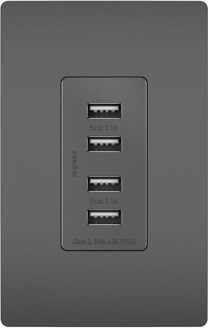 Legrand Radiant TM8USB4BKCC6 Contemporary Black Quad USB 2.0 / 3.0 Charging Outlet