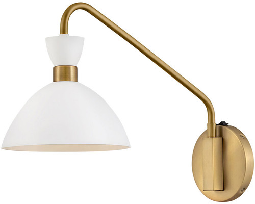 Lark 83250MW-HB Simon Contemporary Matte White with Heritage Brass Swing Arm Wall Lamp