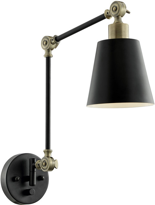 Lite Source LS-16146BLK-AB Norco Contemporary Black / Antique Brass Wall Swing Arm Lamp
