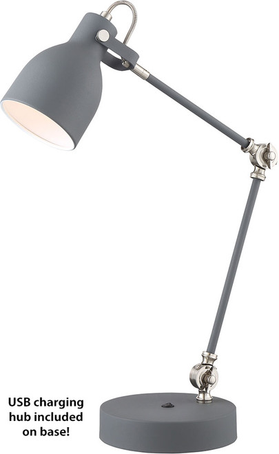 Lite Source LS-23046GREY Kalle Modern Grey Task Lamp w/ USB Charging Port