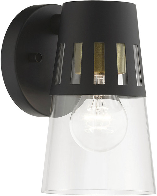 Livex 27971-04 Covington Black with Soft Gold Small Outdoor Wall Light Sconce