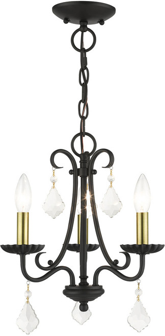 Livex 40873-04 Daphne Black with Antique Brass Accents Mini Hanging Chandelier