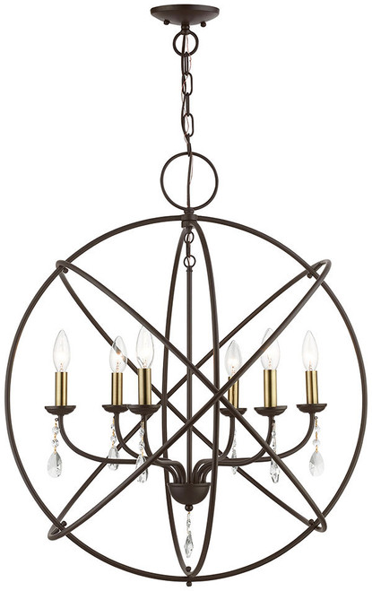 Livex 40906-07 Aria Contemporary Bronze with Antique Brass Candles 28" Ceiling Pendant Light
