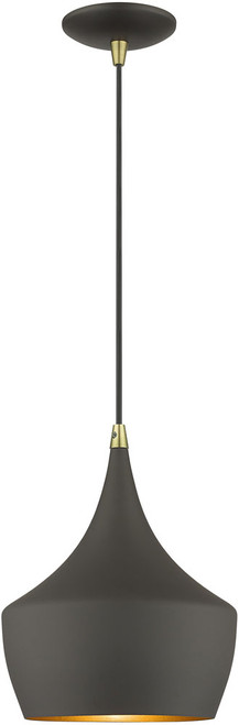 Livex 41186-07 Waldorf Contemporary Bronze with Antique Brass Accents Mini Pendant Light Fixture