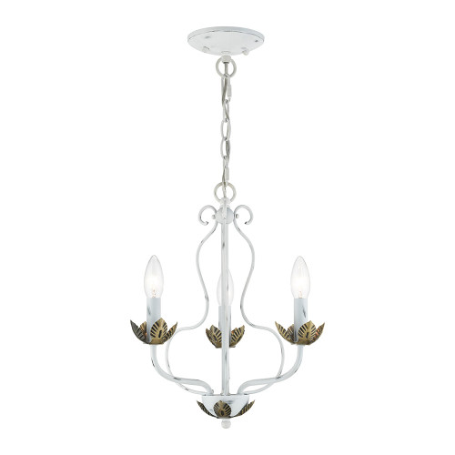 Livex 42903-60 Katarina Modern Antique White and Antique Brass 13" Mini Chandelier Lamp