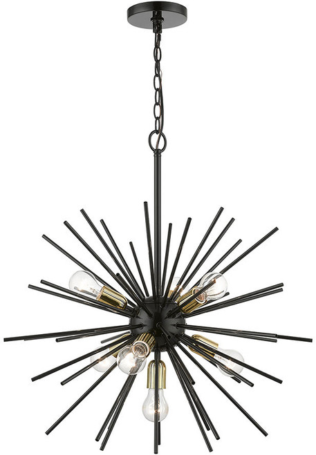 Livex 46175-68 Tribeca Modern Shiny Black with Polished Brass Hanging Chandelier