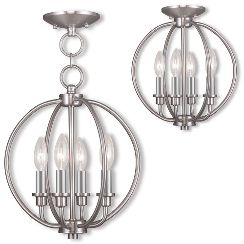 Livex 4664-91 Milania Brushed Nickel Lighting Pendant / Flush Ceiling Light Fixture