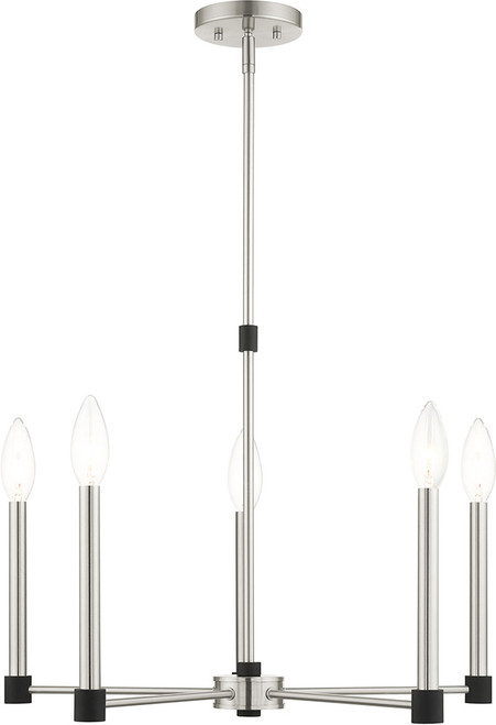Livex 46885-91 Karlstad Contemporary Brushed Nickel with Black Accents Hanging Chandelier