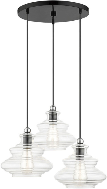 Livex 52833-68 Everett Shiny Black with Chrome Multi Lighting Pendant
