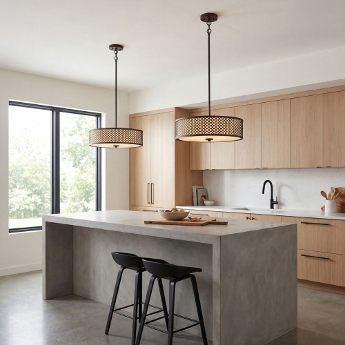 Meridian M70108ORB Modern Oil Rubbed Bronze Drum Hanging Pendant Light
