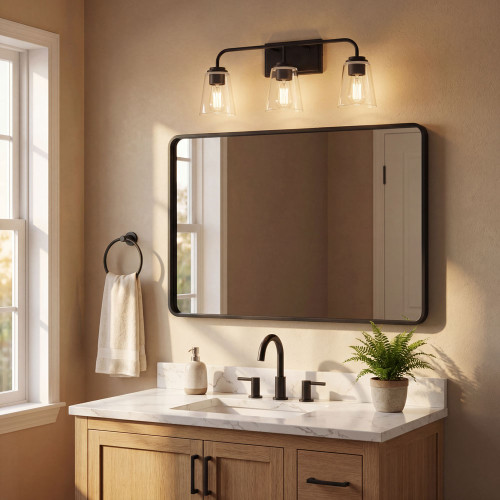 Meridian M80044MBK Matte Black 3-Light Bathroom Wall Light Fixture