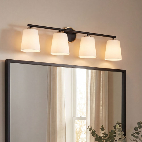 Meridian M80079MBKNB Contemporary Matte Black and Natural Brass 4-Light Bathroom Light Sconce