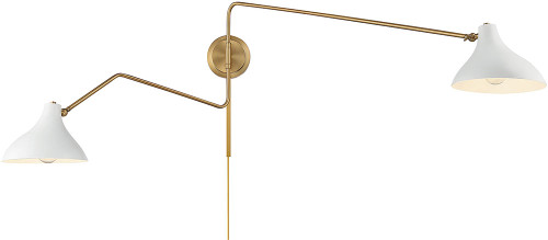 Meridian M90088WHNB Modern White and Natural Brass Swing Arm Wall Lamp